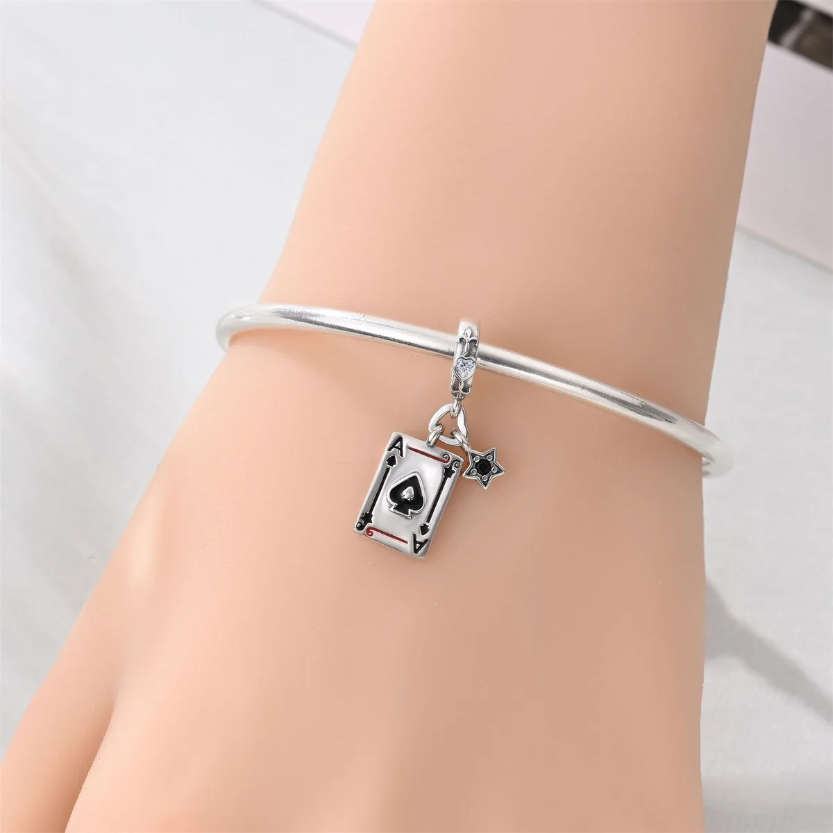 Original S925 Silver Plated Classic Poker Spade A Charms Beads Fit Original Bracelet Fine DIY Party Jewelry Gift