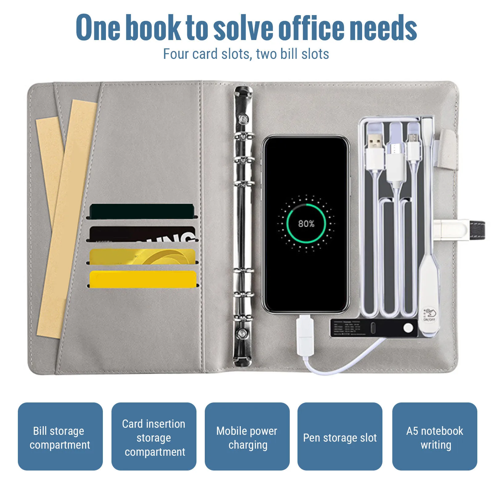 Multi Function Notebook 80 Sheets 15W Wireless Charging Notepad with 8000mAh Battery Night Light 16GB Memory Disk