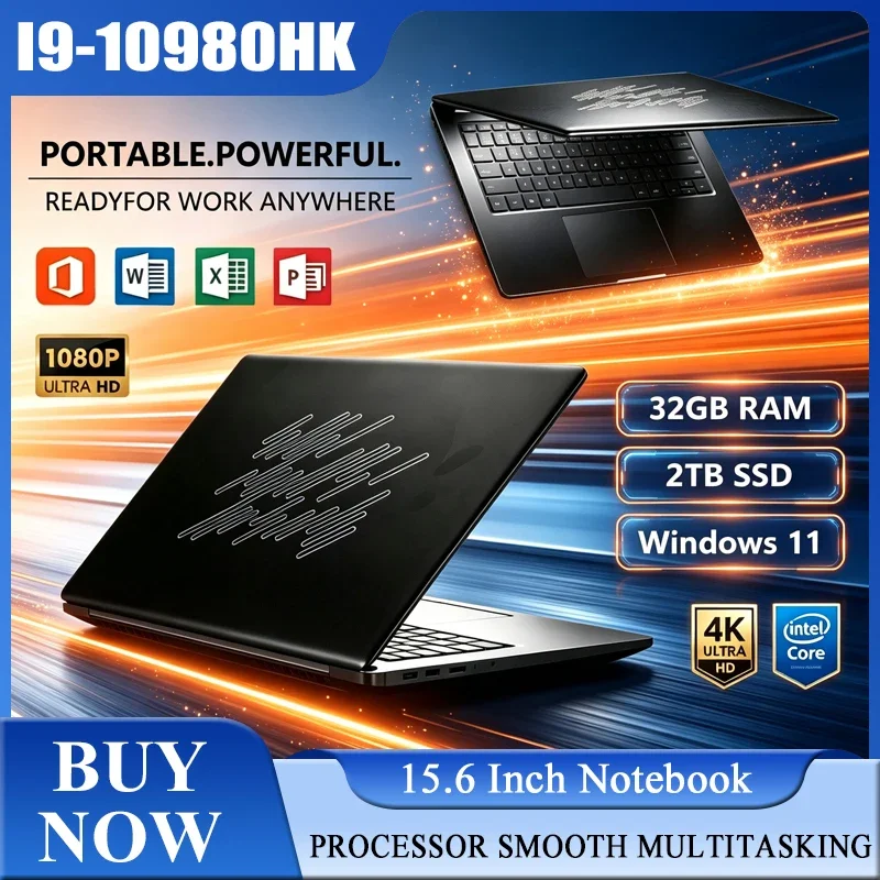 15.6 Inch Full HD IPS Laptop 120Hz Screen Intel Core I9-10980HK 32GB RAM 2TB SSD Backlit Keyboard Long Battery Life Windows 11