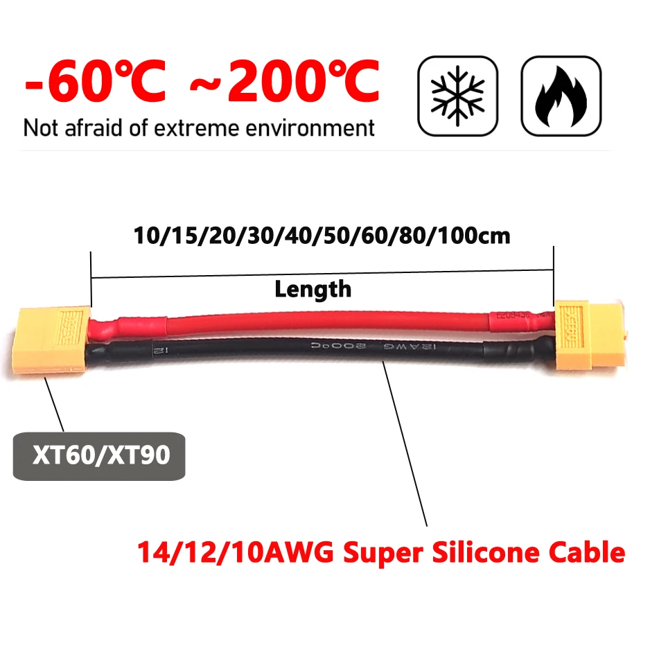 XT60 XT90 Female / Male Plug Battery Parallel Connector with Silicone Flexible Wire14AWG /12AWG/10AWG for RC Lipo Battery Motor