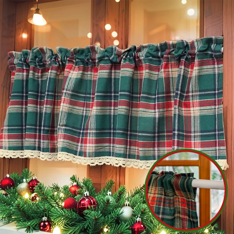 

Red Plaid Valance Curtains Rod Pocket Design Farmhouse Kitchen Window Treatment Christmas Holiday Home Decor Short Curtain