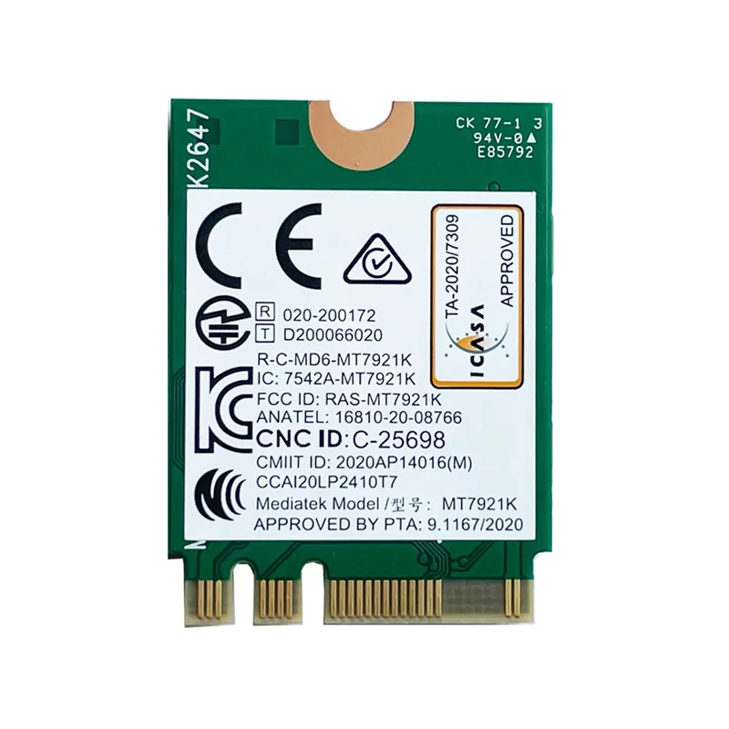 Mt7921k Dual Band 2974M Wi-Fi 6 Bluetooth 5.1 Desktop / Laptop Wireless Network Card Supports Windows10 / 11