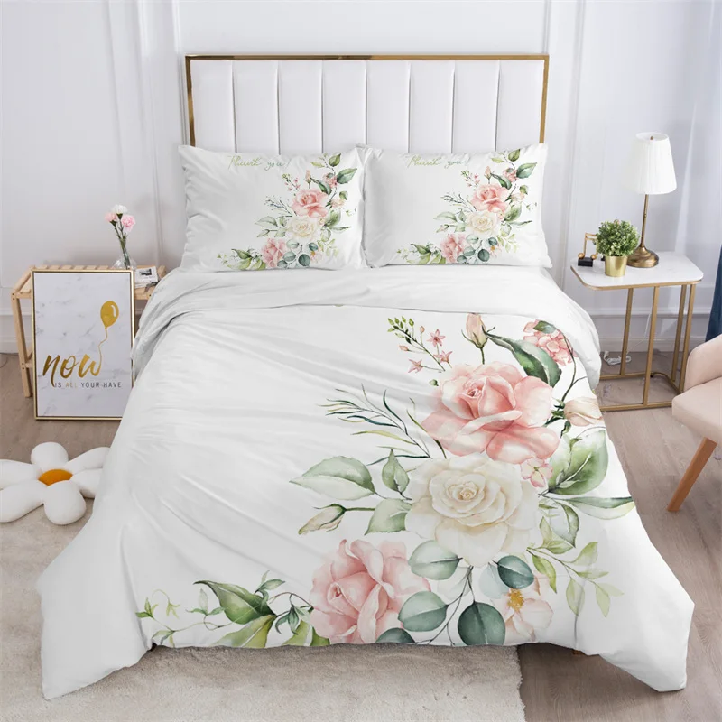 

Rustic Flower White Bedding Set Microfiber Tree Leaves Floral Duvet Cover Set 3D Print Quilt Cover With Pillowcases Room Decor