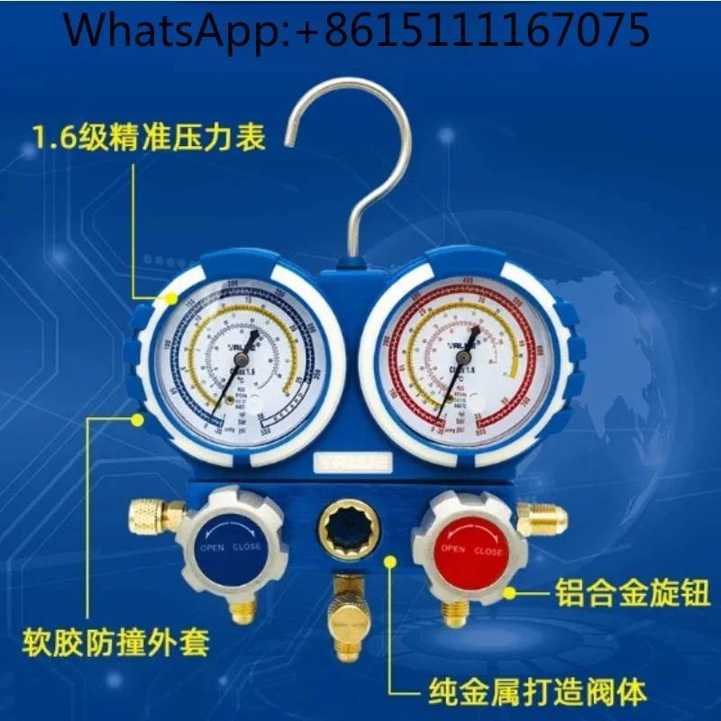 Refrigerant Manifold Dual Gauge Set For R410A R134A R32 Air Conditioner HVAC Refrigeration Pressure Testing Charging Tool Kit