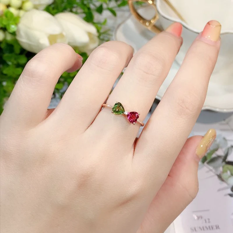 

Candy Crystal Rings for Women Adjustable Opening Silver Inlaid Green Red Stitching Bow Fashion Exquisite Party Banquet Jewelry