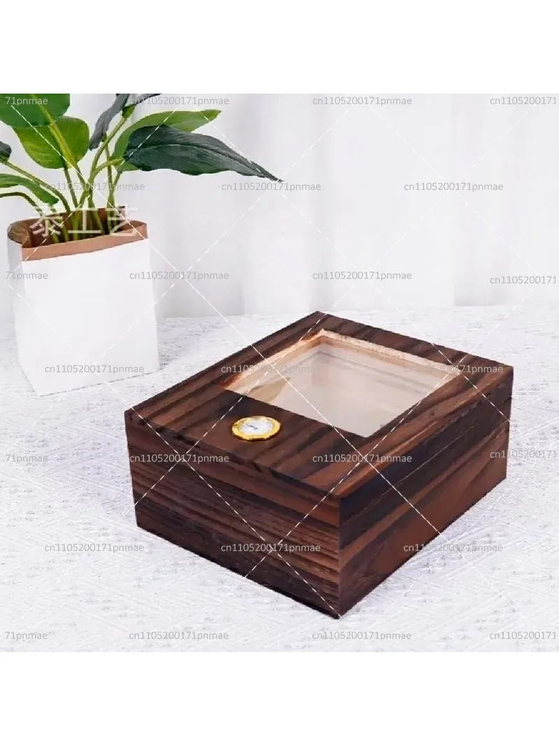 Wooden Humidor Storage Box with Transparent Window Moisturizing Cigar Case Display Organizer