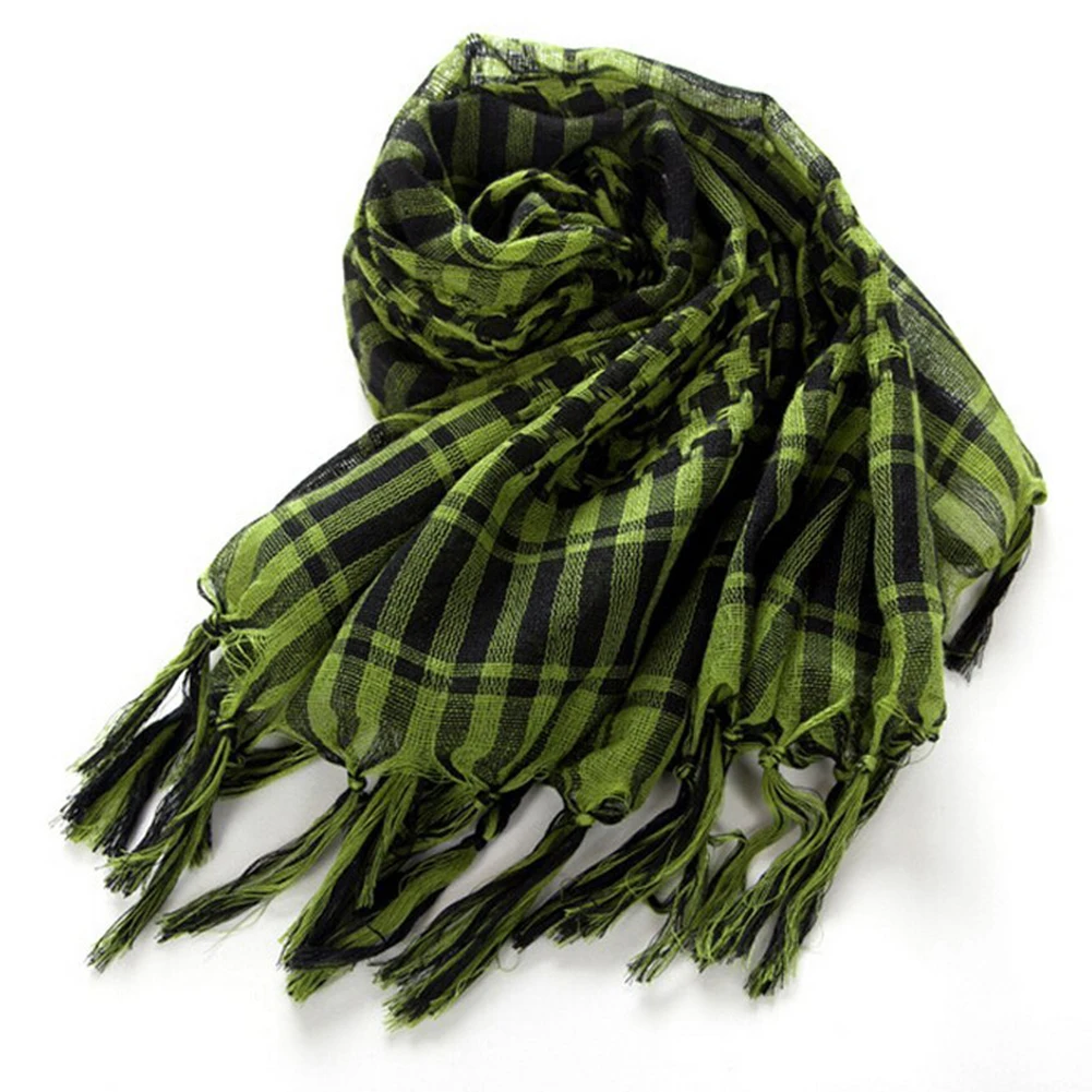 

Unisex Scarf Polyester Lightweight Plaid Tassel Arab Desert Shemagh, Green