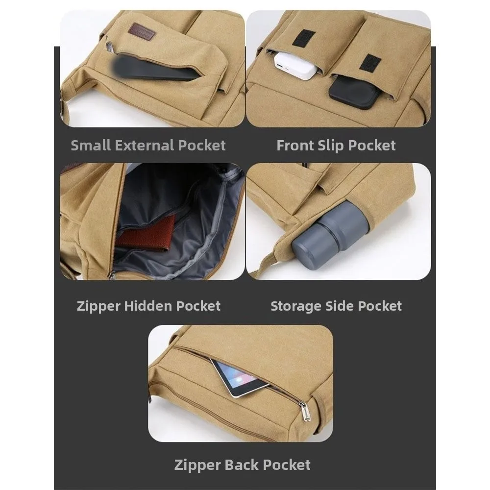 سعة كبيرة الرجال حقيبة كتف قماش بلون متعدد جيب حقيبة ساعي كل مباراة الكورية نمط حقيبة كروسبودي الأعمال #2