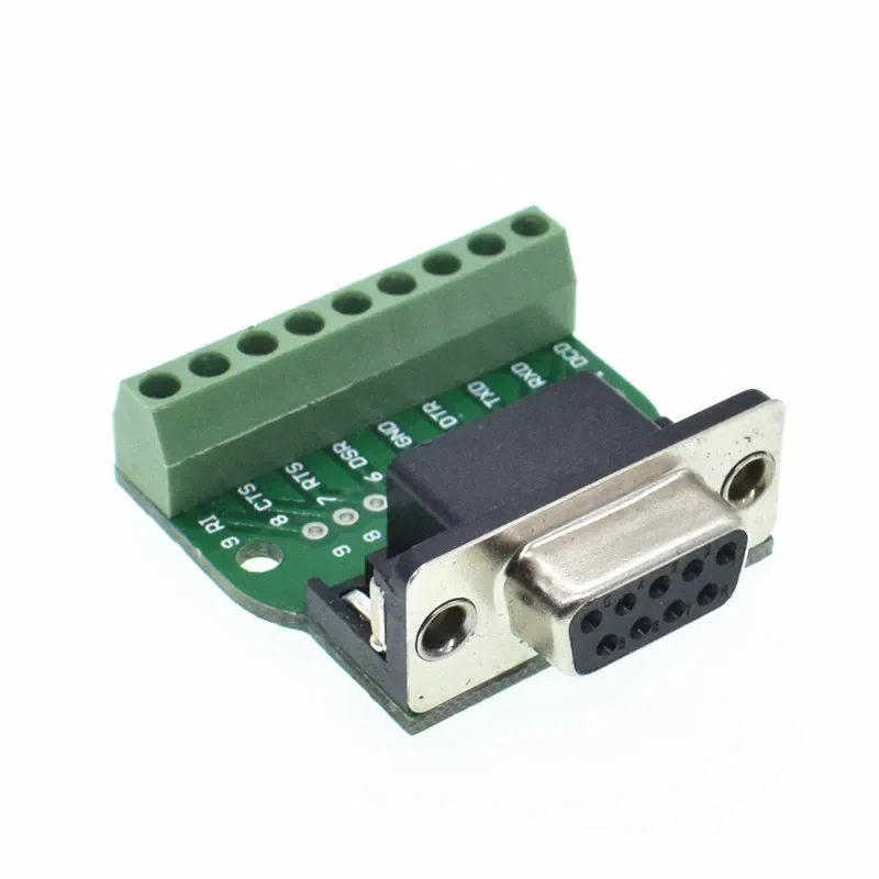 D-Sub 9pin Solderless Connectors DB9 RS232 Serial to Terminal Female Male Adapter Connector Breakout Board Black+Green