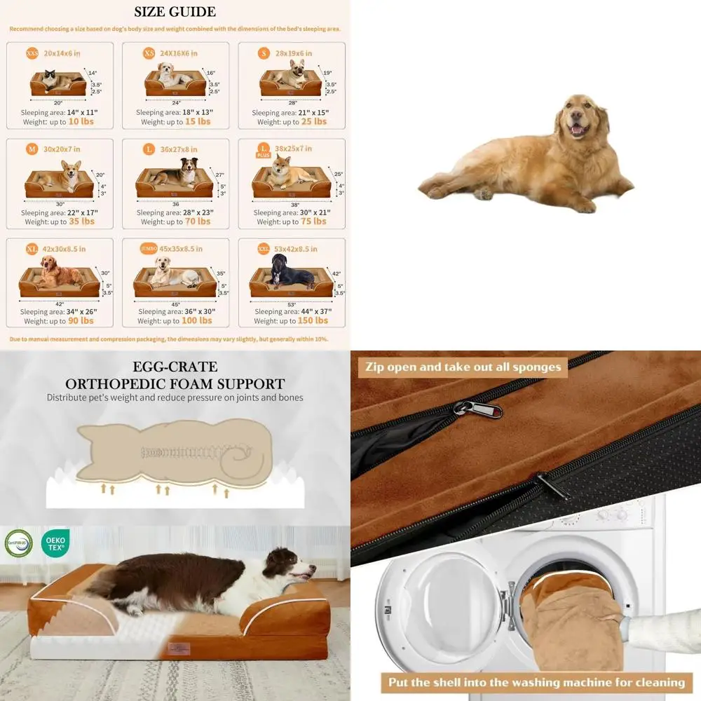 

Большая ортопедическая лежанка для собак, 42x30, водонепроницаемая, с пеной Egg Crate, XL, со съемным бортиком, моющимся чехлом и нескользящим основанием, O