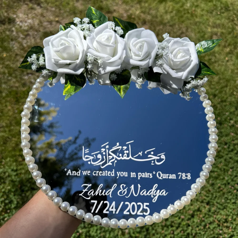 ملصقات الفينيل الزفاف مرآة مسلم علامة مخصصة ملصق حائط من الفينيل نيكا الزفاف المشاركة ملصق لوحة تسجيل أسماء وتواريخ مخصصة