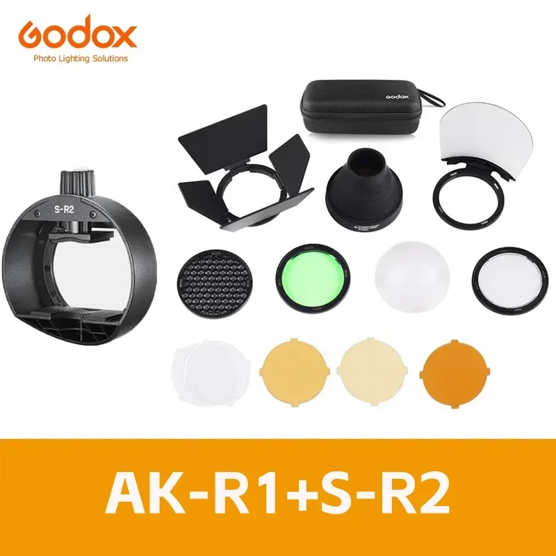 

AK-R1 S-R1 Barn Door, Snoot, Color Filter, Reflector, Honeycomb, Diffuser Ball Kits for Gx AD200 H200R V1 Flash Head