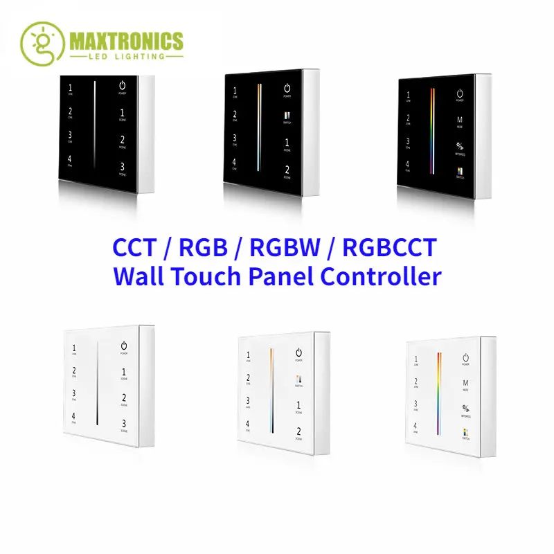 

Smart Touch Panel Controller 2.4G 4 ZONE Dimming Wall Mounted Glass / CCT / RGB / RGBW / RGB+CCT T21,T22,T24,T25 For LED Strip