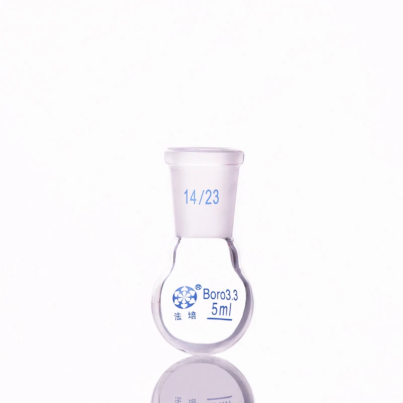 FAPE-matraz redondo de boca estándar, frasco de un solo Cuello, vidrio de borosilicato, 5ml-100mL-250ml, Junta 14/23