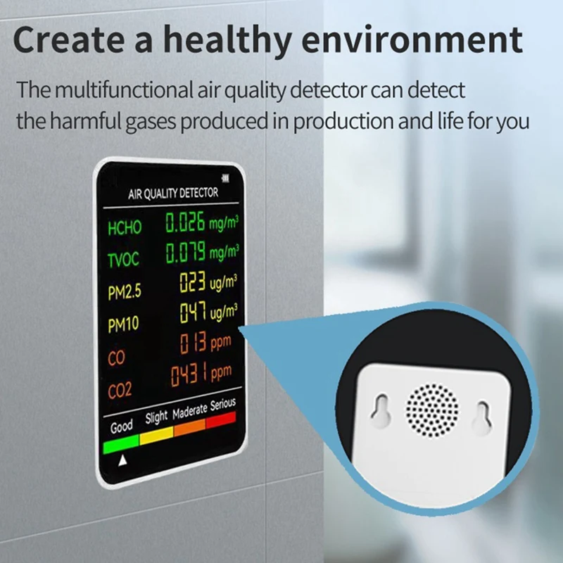 6-in-1 PM2,5 PM10 HCHO TVOC CO CO2 Luftqualitätsdetektor CO CO2 Formaldehyd Monitor Home Office Luftqualitätstester – Detail 9