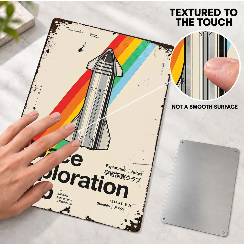 Space Shuttle Rainbow Stripes Printed Poster Personalized Aluminum Metal Sign Vintage Club Illustration Wall Art For Entryway
