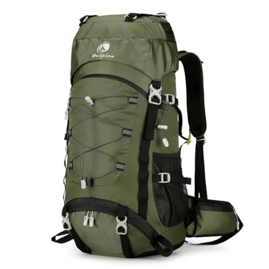 

60L Waterproof Backpacking Hiking Backpack with Rain Cover for Men Women, Large Camping Backpack, Green