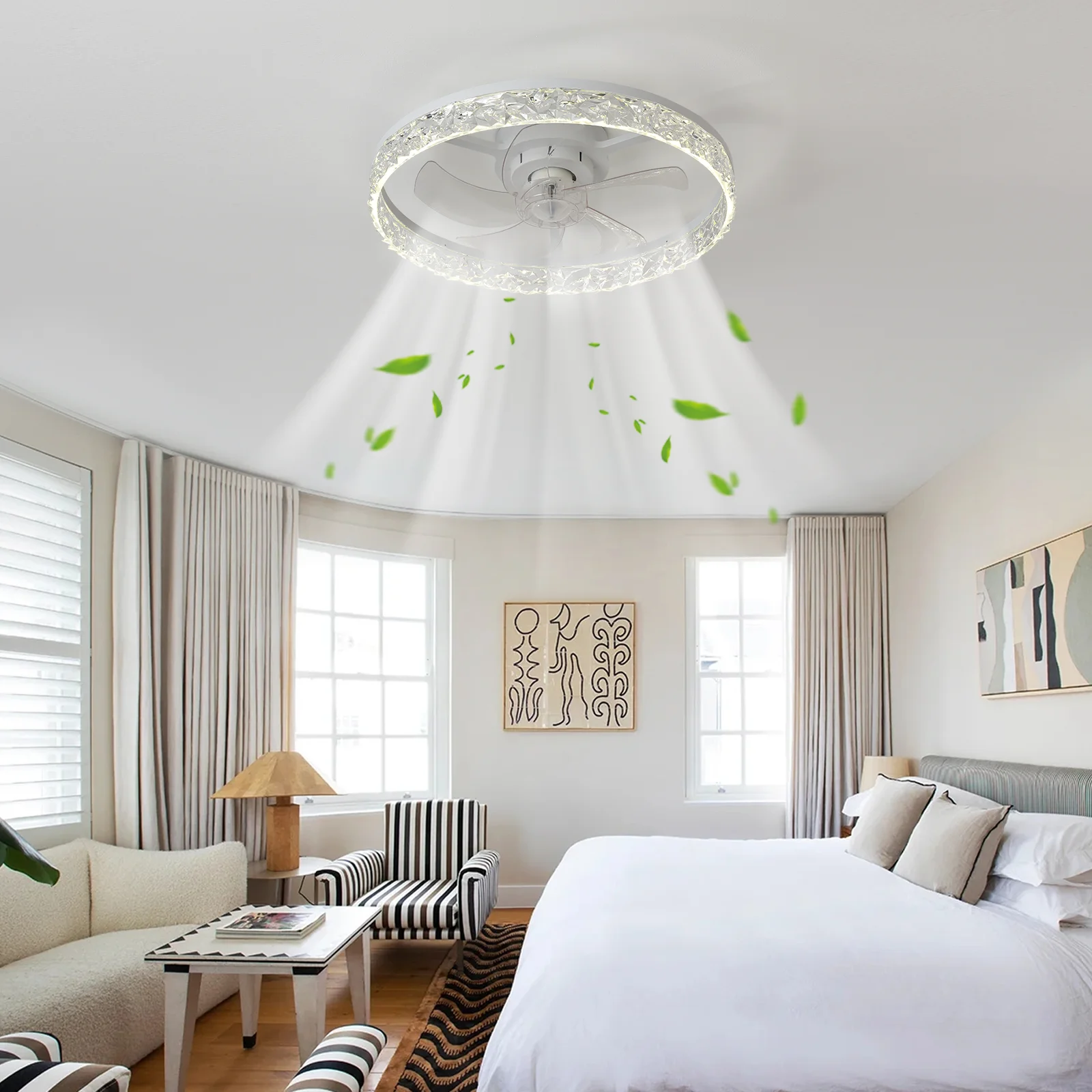 Modern Ceiling Fan (With Lighting And Remote Control) Silent LED Dimmable Ceiling Fan For Bedroom Study Dining Room(19.7