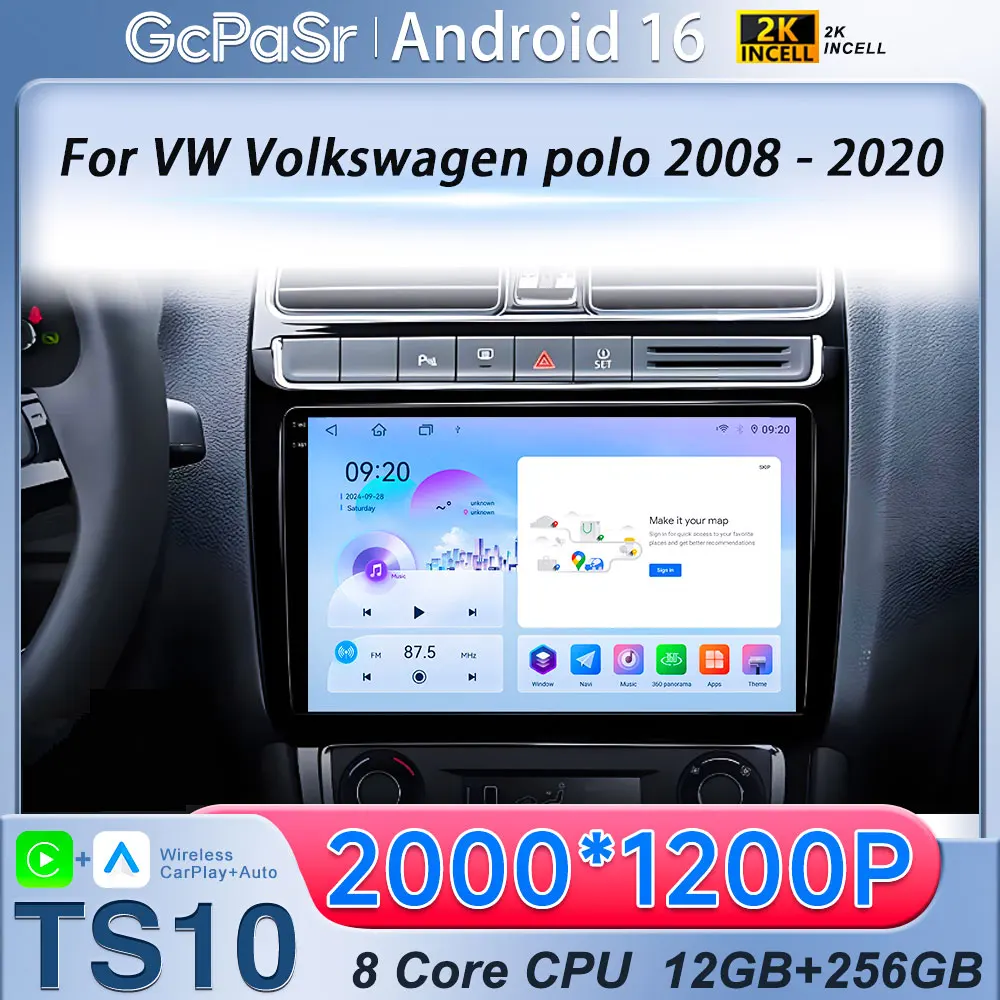 Car Radio For Volkswagen VW polo 5 sedan 2008 - 2020 Android 16 Multimedia Player Carplay Stereo GPS DVD Head Unit 4G Wifi QLED