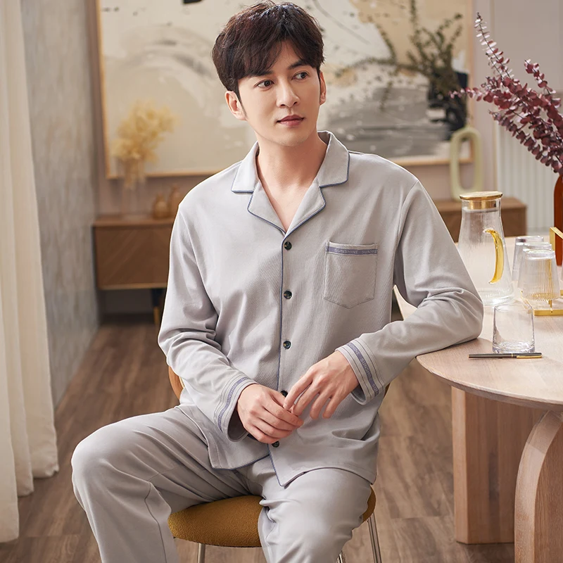 

High-grade Men's Pajamas Full Pure Cotton Mens Pyjamas Sets Lounge Wear Comfortable Knited Male Sleepwear Cardigan Homewear Men