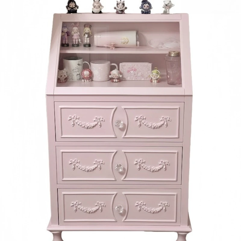 

French solid wood chest side cabinet dopamine color storage locker princess style figure display case