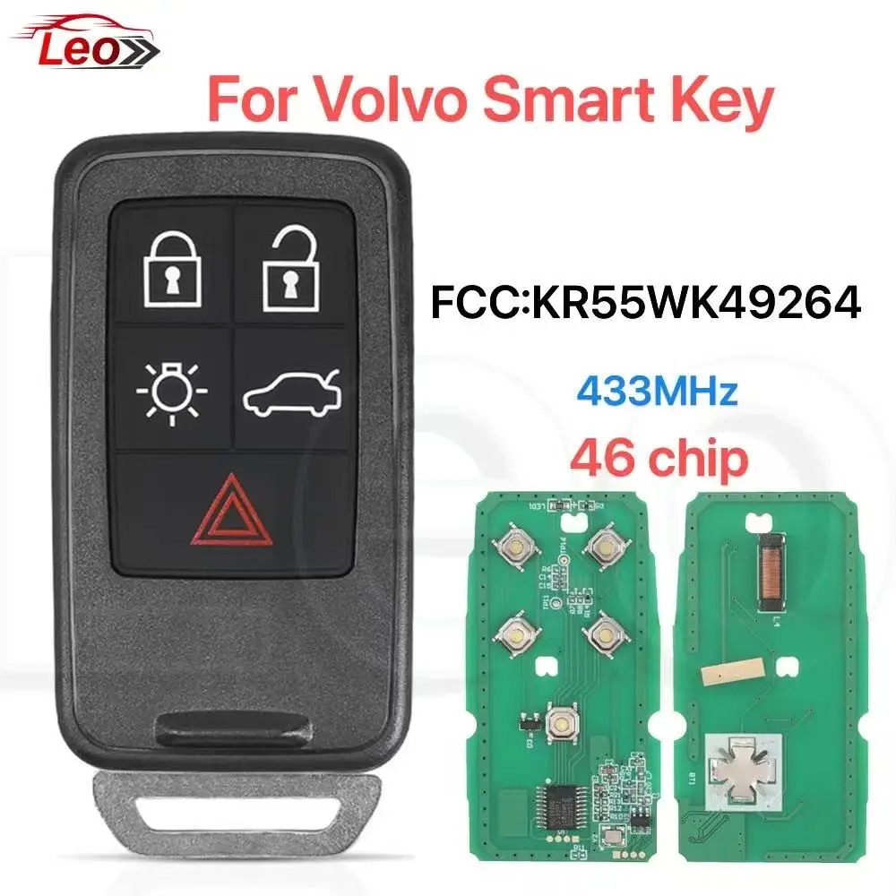 Leo FCC ID:KR55WK49264 For Volvo S60 S60L S80 XC60 XC70 V40 V60 car samrt remote key Non-Keyless 5button 433MHz ID46chip