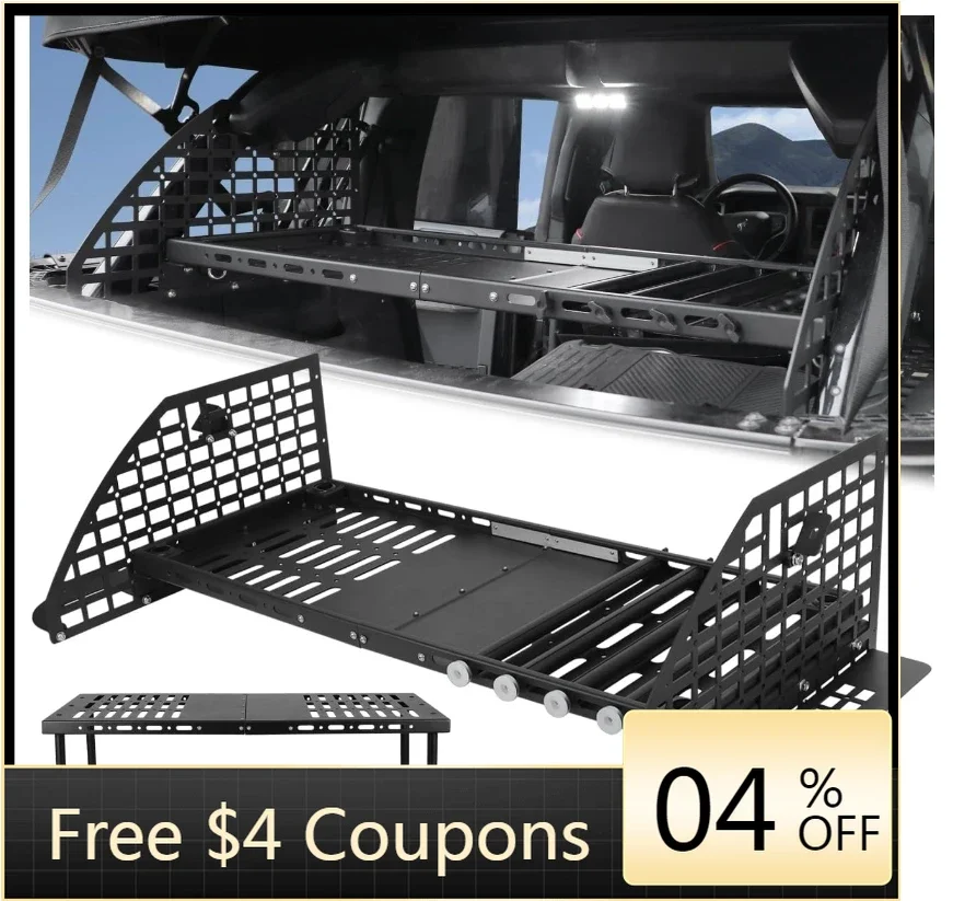 

BR Removable storage tray table compatible with Ford Bronco luggage rack, soft top interior luggage rack accessory with MOLLE