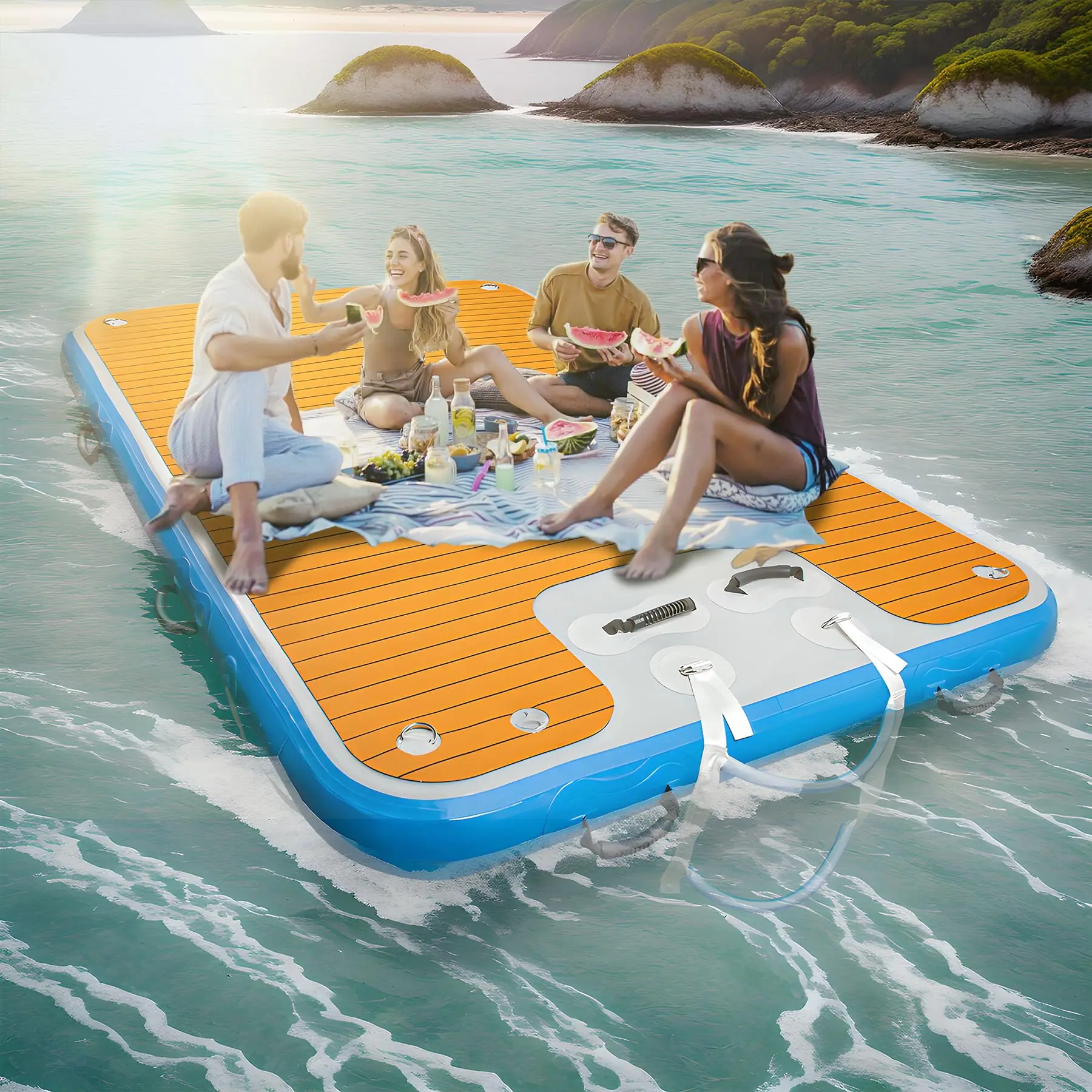 

Stock Custom 13ft-4M Floating Inflatable Dock Platform Non-Slip Floating Dock, Extra Large Inflatable Dock Islands for Beach