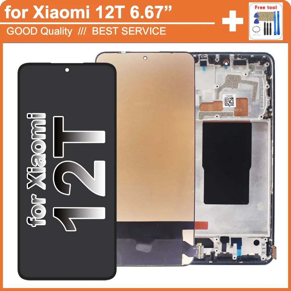 

Tested AMOLED 6.67'' for Xiaomi 12T 22071212AG LCD Display Touch Screen Digitizer Assembly Replacement for Mi 12T LCD With Frame