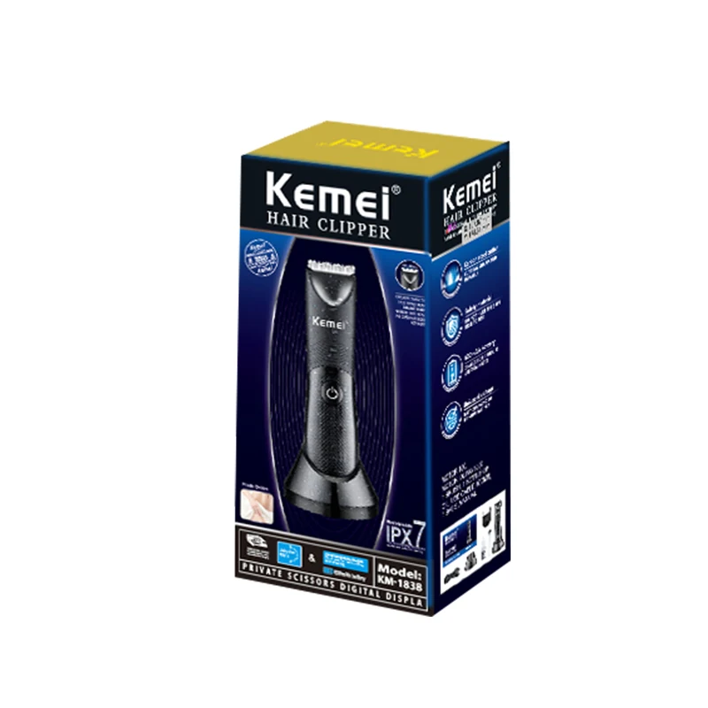 Kemei Electric Hair Clipper Professional Sensitive Area Haircuts Machine IPX7 Waterproof Body Trimmer with Charging Base KM-1838