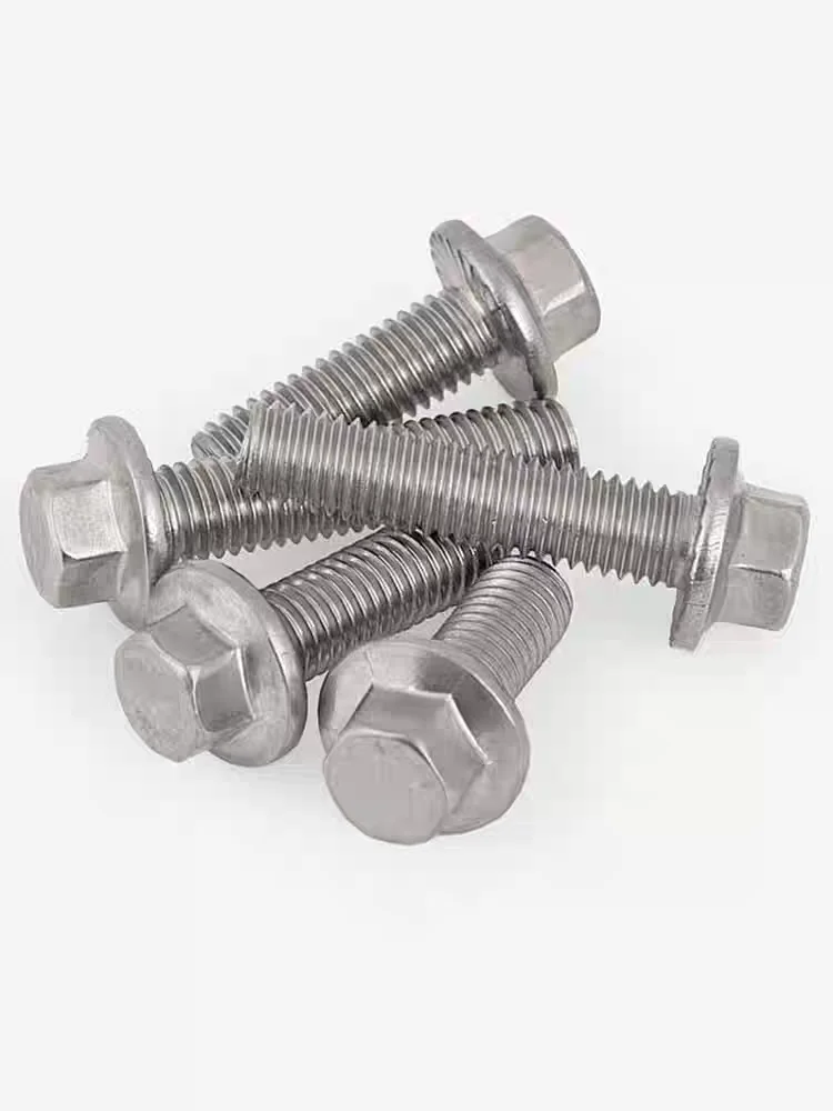 1/4 5/16 3/8 UNC SUS304 Stainless Steel Serrated Flange Bolt, Hex Flange Cap Screw for Car Motorcycle Replacement