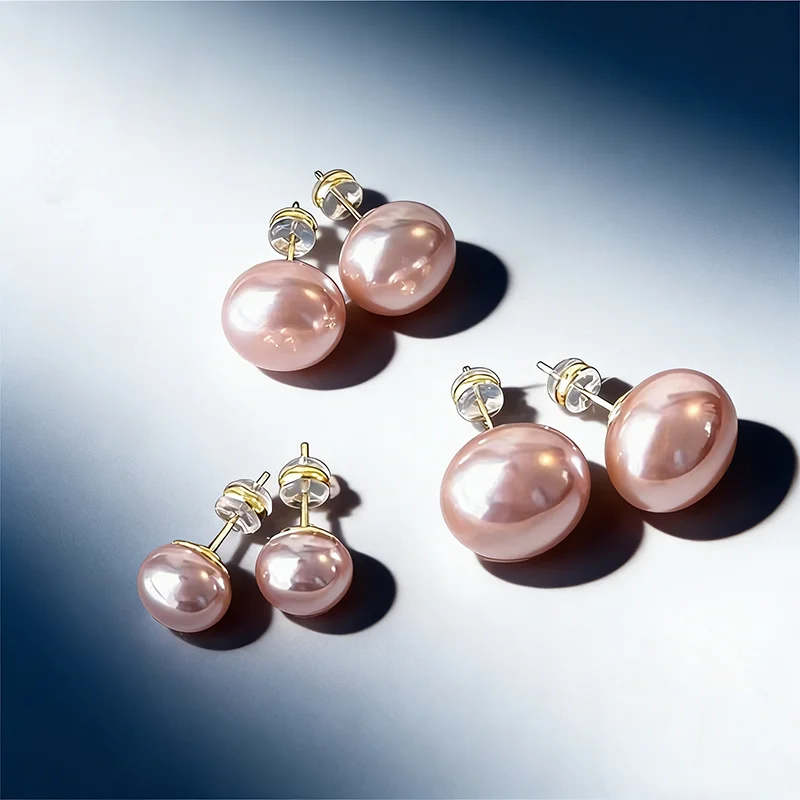 2026 Latest Earrings 8/10/12/14mm Smooth Pearl 100% Solid 925 Sterling Silver Gold Coated Luxury Birthday Wedding Gift Jewelry