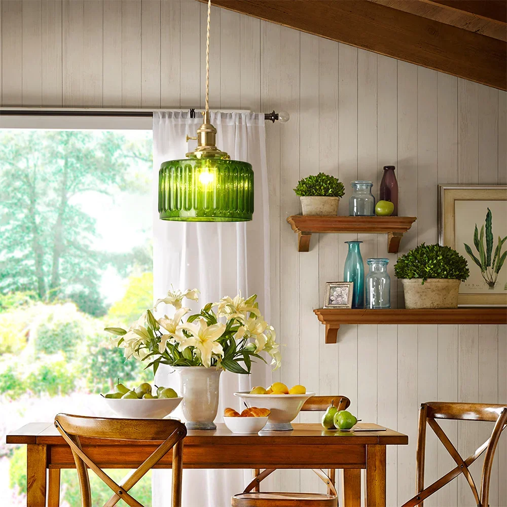 Led Crystal Pendant Light Green Chandelier Modern Hanging Ceiling Lamp Fixture Aisle Dining Room Kitchen Island Retro Home Decor