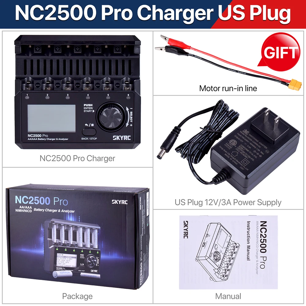 SKYRC NC2500 Pro NiMH NiCd Battery QC3.0 Charger for AA AAA Rechargeable Batteries Universal LCD Smart Battery 3in1 Fast Charger