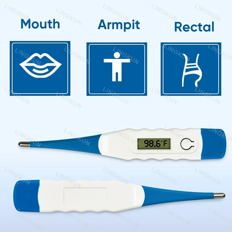 1pcs Thermometer for Fever Digital Basal Body Oral Armpit or Rectal Electronic LCD Display Soft-head Thermometer Household Human