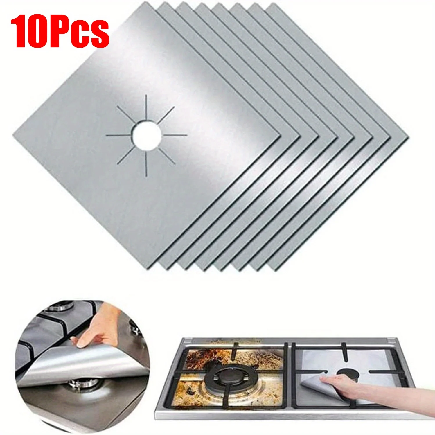 4/8/10pcs Gas Hob Protectors, Non-Stick Stove Cover, Reusable Burner Protector, Heat Resistant Stovetop Sheets, Easy Clean Gas H