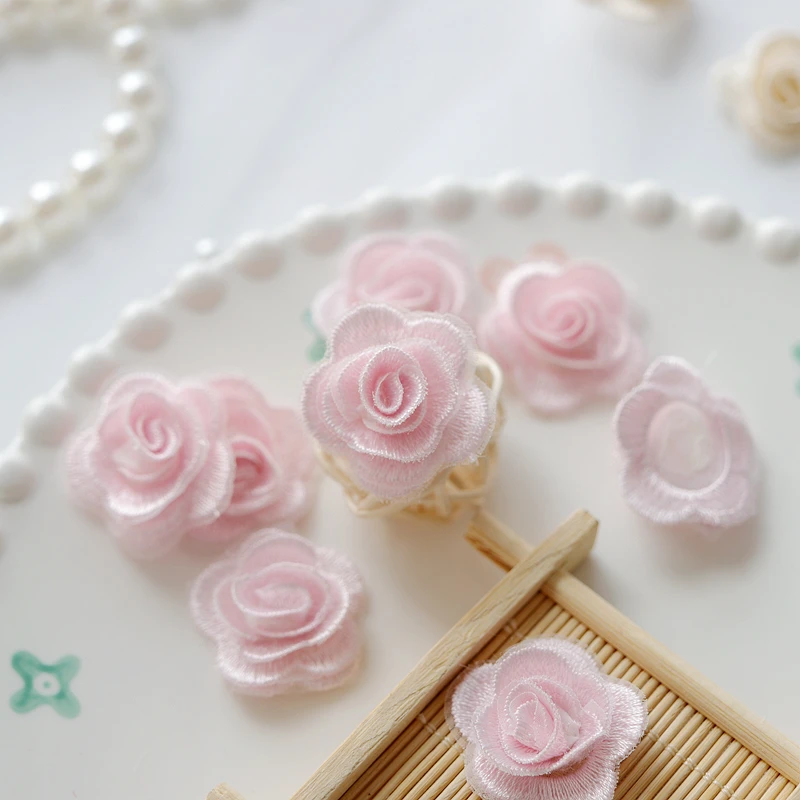 10Pcs Rose Flower Patches Sew on DIY Applique Cloth Wedding Dress Hairpin Headdress Decor 3CM Wide