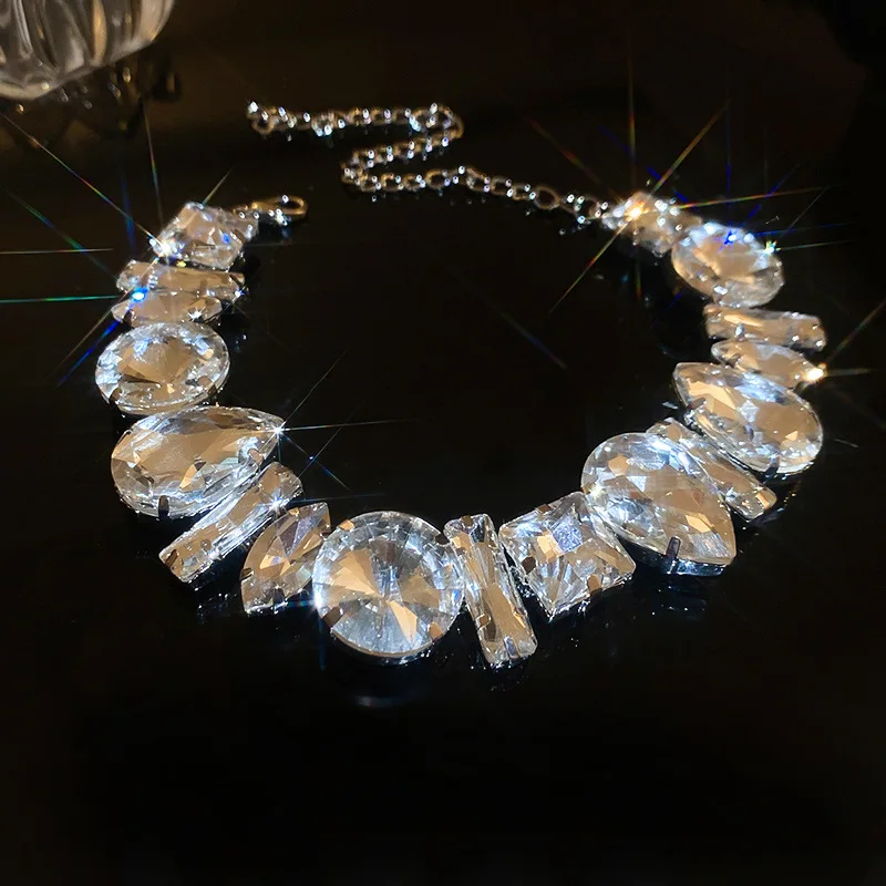 Shine Geometric Crystal Choker Necklaces for Women Water Drop Clavicle Chain Necklaces Statements Jewelry Gifts