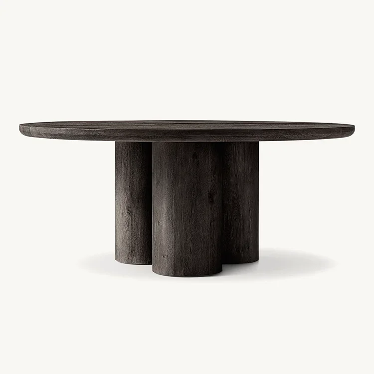 

#For Big Natural Color Column Tripod Oak Wood Round Dining Table Round Timber Dining Table With Veneer