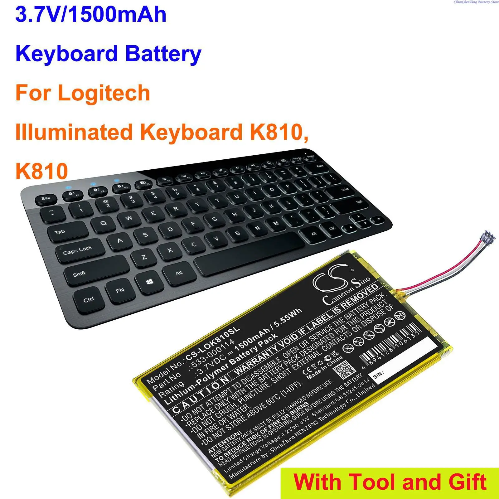 OrangeYu 1500mAh Keyboard Battery 533-000114 for Logitech IIIuminated Keyboard K810, K810