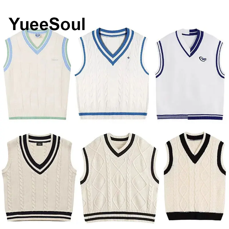 

White Sweater Vest Solid Pullover Sleeveless Loose Knitted Waistcoat Y2K Sweet High Street Preppy style Casual Woman Clothes