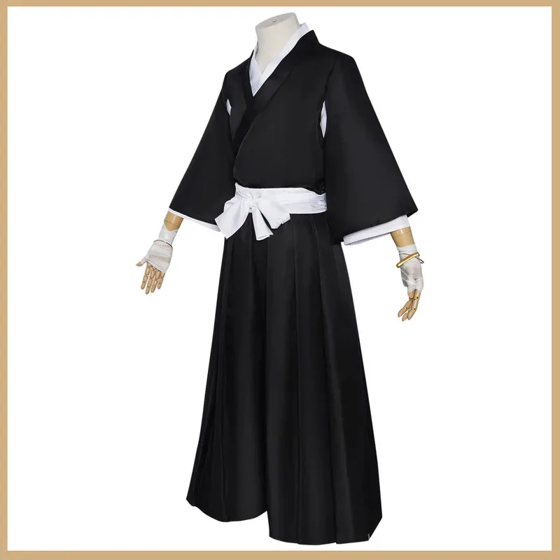 Anime Bleach Shinigami Kuchiki Rukia Cosplay Costume Japanese Black Kendo Uniform Robe Coat Wig Man Woman Halloween Suits;3'v,6.
