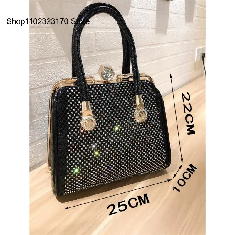 New Diamond Top-Handle Bags Famous Designer Luxury Women Leather Handbags Female Rhinestone Shoulder Big Bag