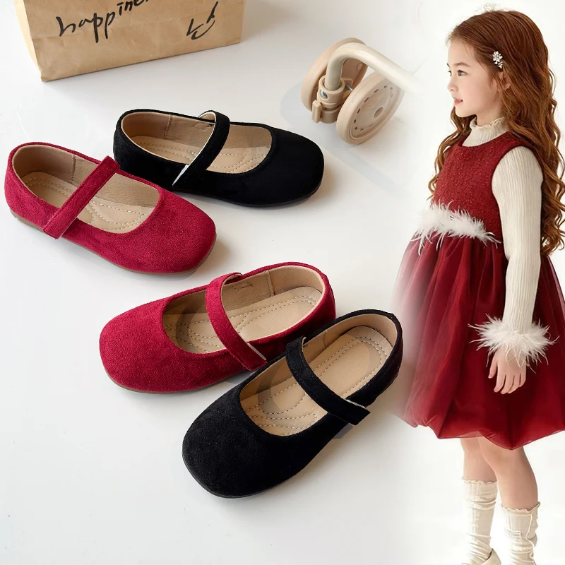 

Детские повседневные туфли-балетки для девочек, универсальные, в корейском стиле, однотонные, новинка 2026 года, мягкие, нескользящие
