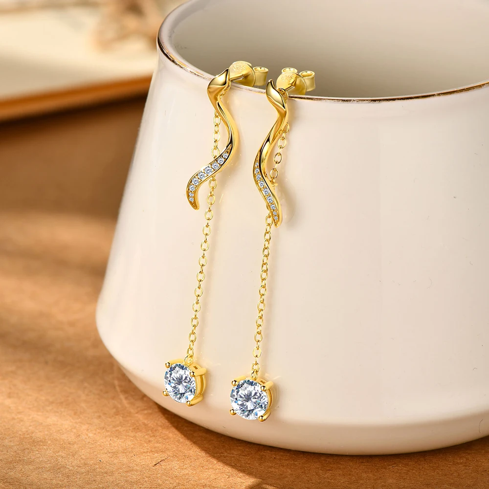 

Серьги-подвески GRA из стерлингового серебра 925 пробы, 1 карат, сертифицированные муассанитом, длинные серьги-подвески с кисточками, женские свадебные украшения