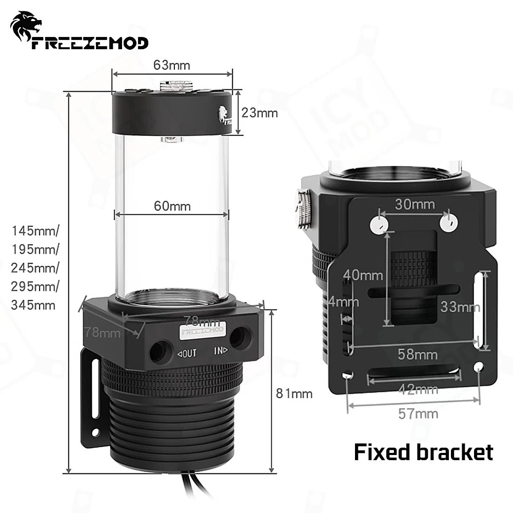 FREEZEMOD D5 Pump One-piece Reservoir PC Water-cooled MOD 150mm/200mm/250mm/300mm/350mm OD60MM 1100L/hour Cooling Tank PUB-JTD5