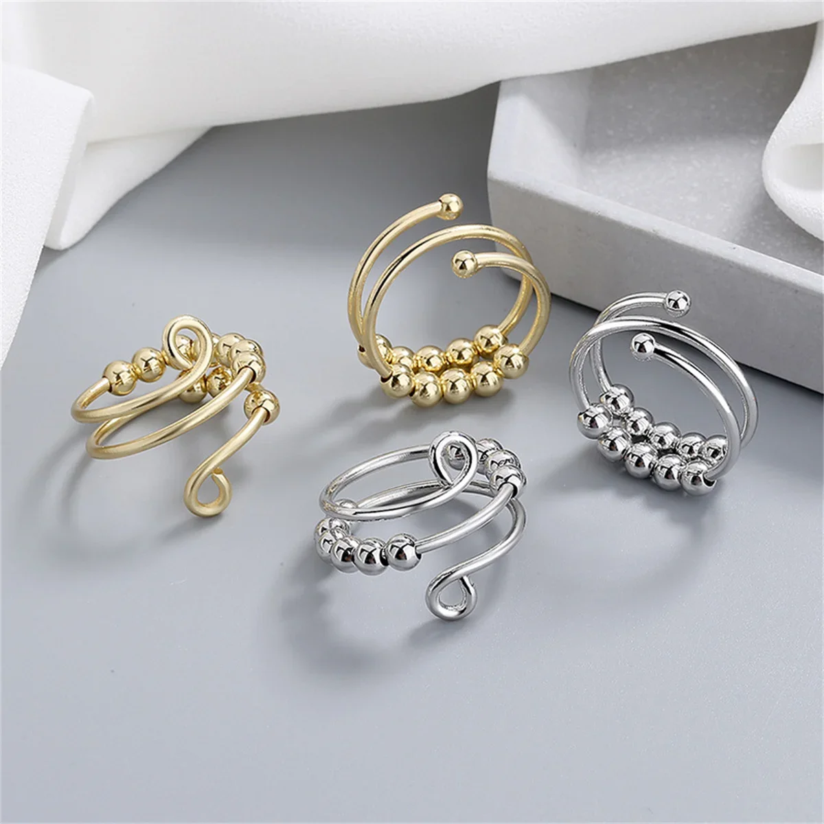 Punk Anxiety Rings For Women Men Spiral Fidget Beads Ring 2023 Trend Jewelry Rotate Freely Anti Stress Stainless Steel Ring Gift