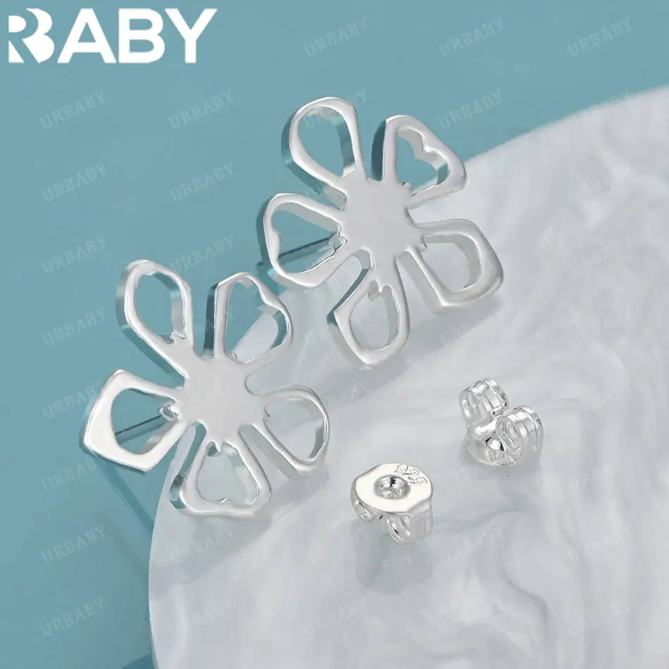 

URBABY 925 Sterling Silver Hearts Flower Stud Earrings For Women Fashion Grace Jewelry Party Engagement Wedding Accessories