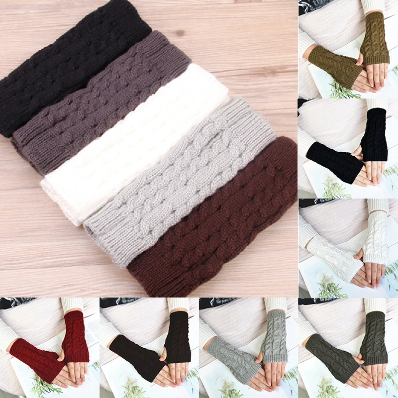 Half Finger Gloves for Women Winter Soft Warm Wool Knitting Arm Short Warm Fingerless Mittens Handschoenen Unisex Guantes