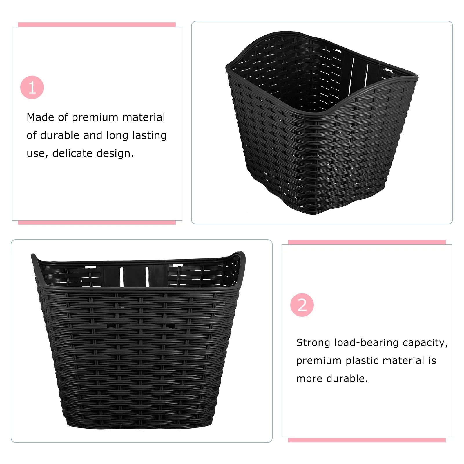 1Pcs Braided Plastic Bike Basket Retro Durable Front Carrier for Kids Bicycle Storage Cycling Supplies Plastic Bike Basket